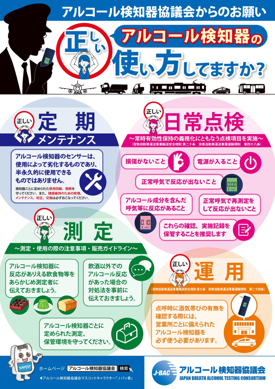アルコール検知器協議会によるアルコール検知器の正しい使い方に関するインフォグラフィック